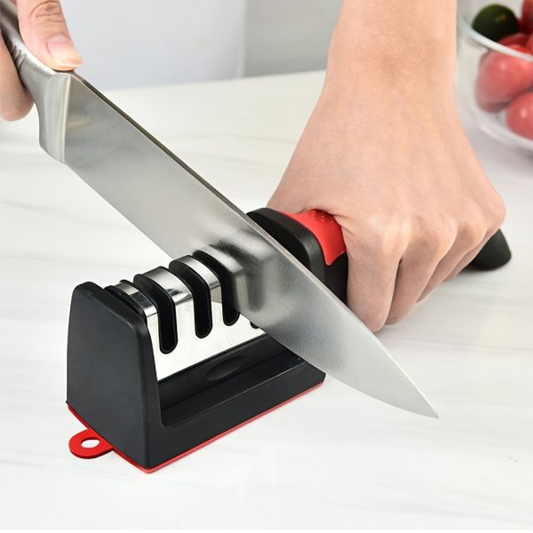 4-Stage Professional Knife Sharpener - Manual Kitchen Sharpening Stone for Tungsten, Diamond & Ceramic Blades
