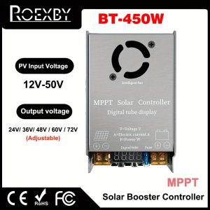 450W MPPT Solar Controller Booster, Adjustable Output for 24V/36V/48V/60V/72V Batteries, Insulated Material, Hardwired, with No Battery Included for Solar Panel Charging