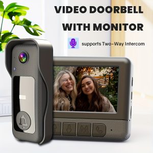 SELFIECOM X6 Wireless Doorbell Camera with Monitor - Sleek Black, HD Night Vision, Two-Way Audio Intercom, Photo & Video Recording, Touchscreen & App Control, Voice Changing Feature, Battery Operated for Easy Home Security