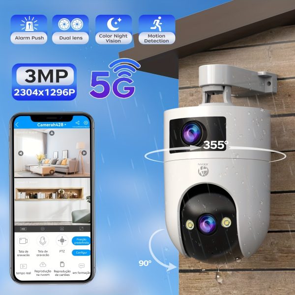 Dual 3MP FHD PTZ Outdoor Security Camera with 5G & 2.4G Wifi HD Capabilities. This Dual-Lens, Dual-Screen Camera Serves As Two High-Definition Outdoor Cameras, Automatically Tracking And Monitoring Babies, The Elderly, Pets, And Street Safety for Home Security.