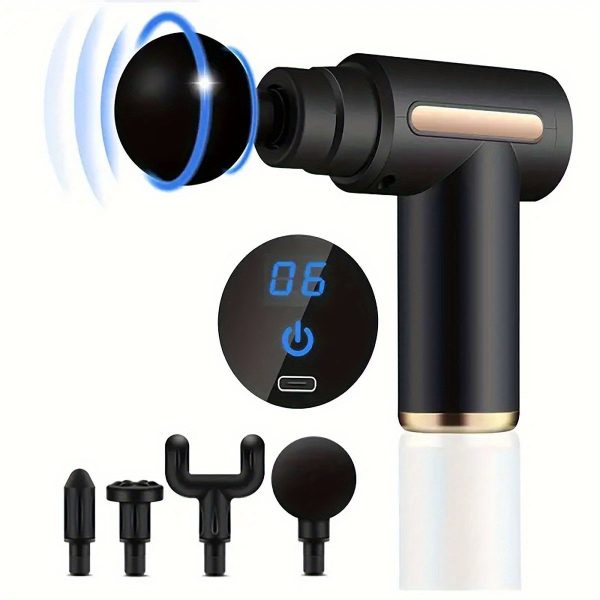 Portable Fascia Body Massage Gun - USB Rechargeable Handheld Muscle Massager with LED Touch Screen, Rechargeable, 4 Interchangeable Massage Heads, Low Operating Voltage ≤36V, Durable ABS Material, 18650 Lithium Battery.