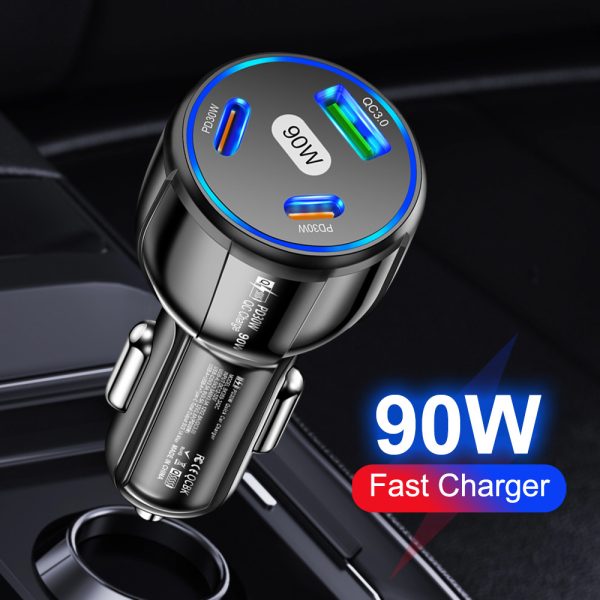 90W Car Charger USB Type C PD Car Phone Adapter Quick Charger 3.0 Fast Charging