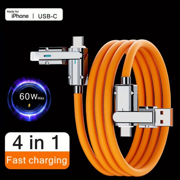 60W 4in 1 USB Fast Charging Cable for iPhone for SamSung for Xiaomi Huawei Mobile Phone USB Type C Charger Tablet Charge Cable