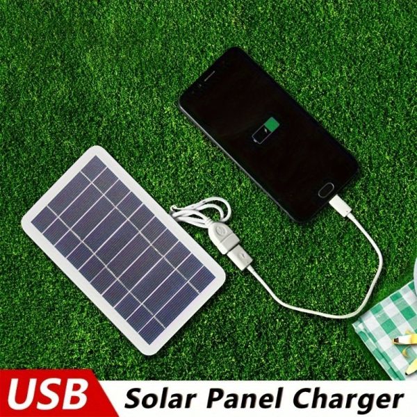 1pc Portable USB Solar Panel Charger -, Fast-Charging for Outdoor Travel & Camping, White Solar Charger for Mobile Phones, Power Banks, Flashlights, and Fans, Outdoor Charging Station | Compact Solar Charger | Durable Solar Panel