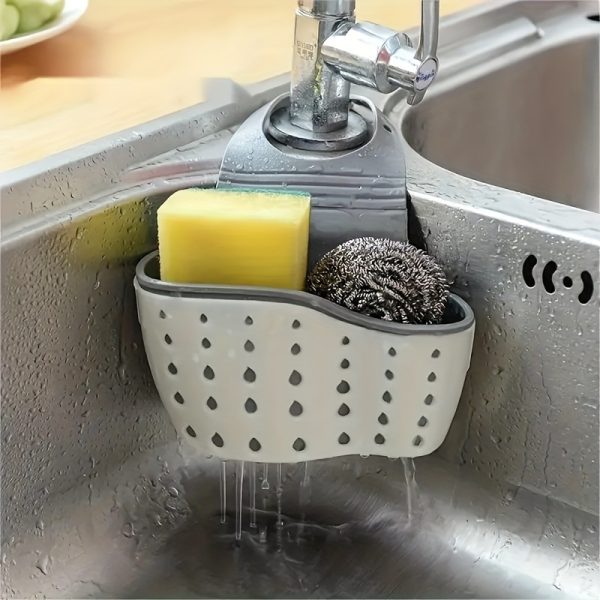 1pc Multifunctional Silicone Sink Sponge Rack With Adjustable Shoulder Strap - Organize And Drain Your Sponge, Kitchen Supplies, And More!