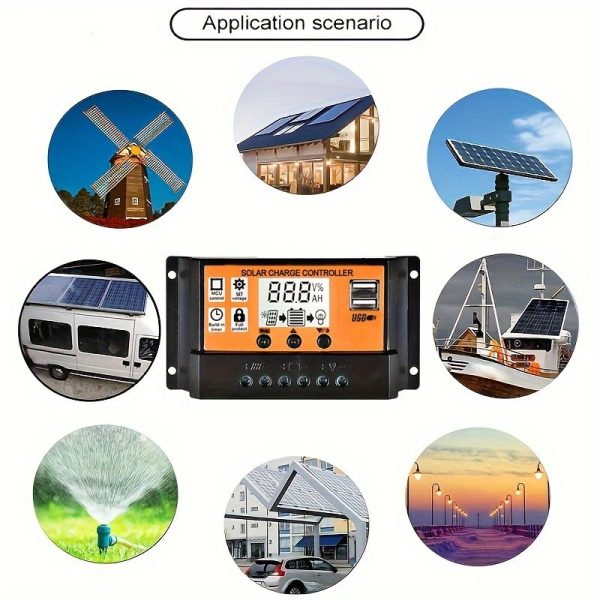 100A Solar Charge Controller, 12V/24V LCD Display Solar Panel Battery Regulator, Adjustable USB Port Solar Controller for Home, RV, Boat - Material: Other Materials - Power Supply: Use Without Electricity