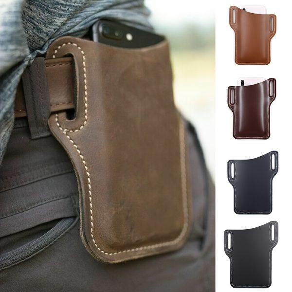 1pc Durable Phone Holster with Belt Loop - Fit for All Phones, Water-Resistant PU Material, Perfect for Outdoor Sports, Running, Travel, Camping & Hiking (Brown, Black, Dark Gray), Outdoor Gear Accessory | Minimalist Phone Case | Durable Stitching