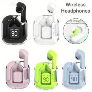 Wireless TWS Headphones Transparent Case Headphones with Digital Power Display Wireless Gaming Headphones