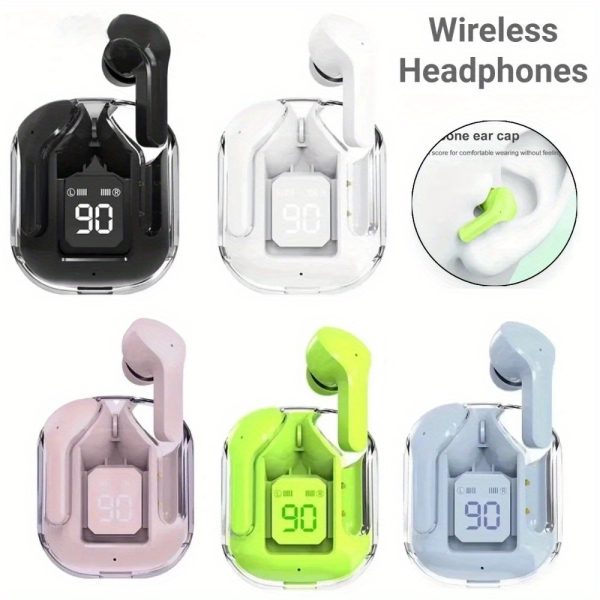Wireless TWS Headphones Transparent Case Headphones with Digital Power Display Wireless Gaming Headphones