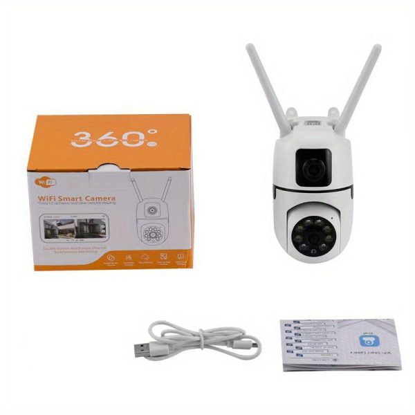 Smart 2MP Dual Lens Security Camera - WiFi Enabled, 360° Pan/Tilt, HD Resolution, Motion & Audio Alerts, Two-Way Talk, Indoor/Outdoor Use, Supports 128G SD Card/Cloud Storage