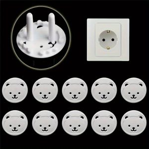 5pcs Cute Panda Face Round Power Socket Protectors, Thickened Anti-Shock Rubber Plug Covers with Adhesive Backing for Wall Outlets, White Animal Design Home Decor Accessories, Panda Accessories