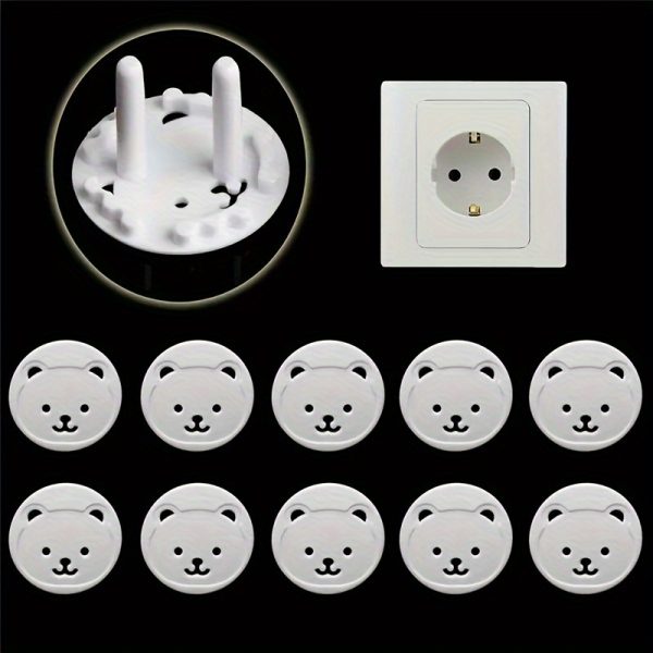 5pcs Cute Panda Face Round Power Socket Protectors, Thickened Anti-Shock Rubber Plug Covers with Adhesive Backing for Wall Outlets, White Animal Design Home Decor Accessories, Panda Accessories