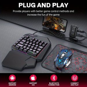 T-WOLF TF900 Gaming Keyboard and Mouse Combo - One-Handed T19 Design with Dazzling Lights, 2pcs Set, T-WOLF