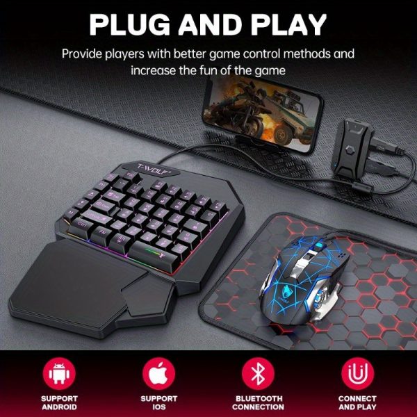 T-WOLF TF900 Gaming Keyboard and Mouse Combo - One-Handed T19 Design with Dazzling Lights, 2pcs Set, T-WOLF