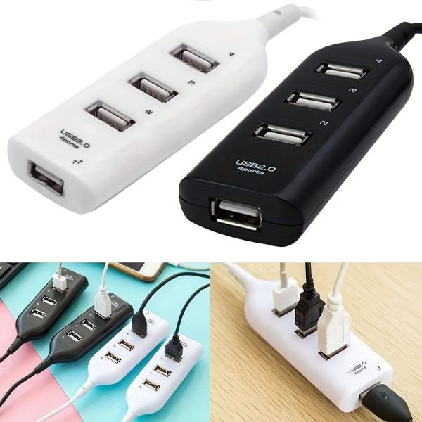 1pc High-Speed 4-Port USB 2.0 Hub, Micro USB Splitter with Flat Design, Male to Female Connector, Plastic Material, No Battery Required for PC and Computer Accessories