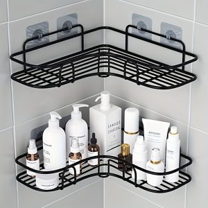 1pc Triangle Corner Shower Caddy, No-Drill Wall-Mounted Bathroom Organizer, Rustproof Storage Rack for Kitchen & Bedroom Accessories - Non-Wood, Electricity-Free, Durable Material