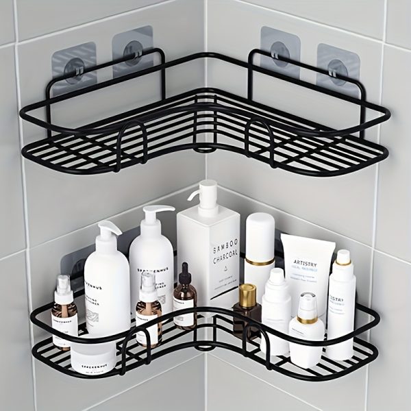 1pc Triangle Corner Shower Caddy, No-Drill Wall-Mounted Bathroom Organizer, Rustproof Storage Rack for Kitchen & Bedroom Accessories - Non-Wood, Electricity-Free, Durable Material