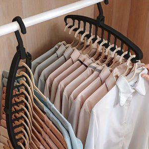 1pc Heavy-Duty Foldable Multi-Hole Plastic Hanger - Space-Saving Organizer for Bedroom, Closet, Wardrobe | Ideal for Home, Dorm & Back to School Essentials, Clothes Organizer Storage