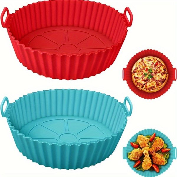 One Piece of Silicone Pan for Air Fryers, Featuring a Three-Dimensional Collapsible Design. This 8-Inch Reusable Silicone Round Mat Serves As a High-Temperature Baking Liner.