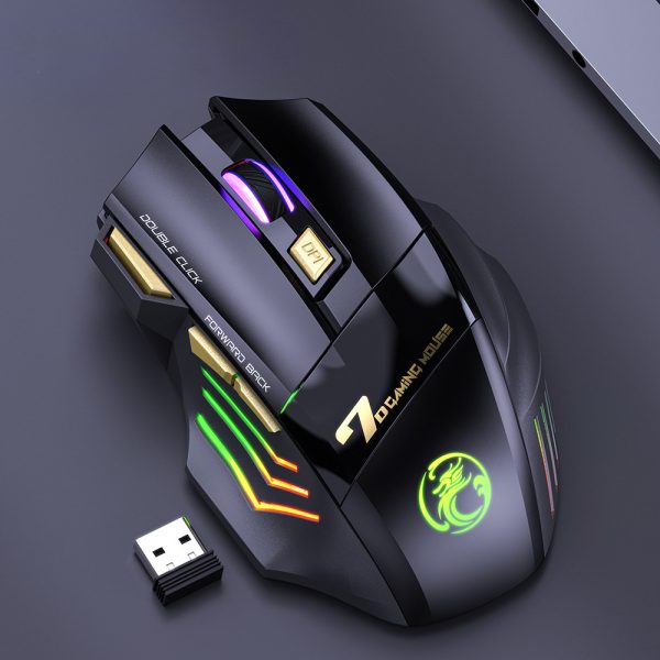 NEWTAG Wireless Gaming Mouse, 2.4G, 6-Key, USB Plug & Play, Tri-Speed DPI, LED Backlight, Rechargeable Lithium Polymer Battery, for MAC/Windows PC, Laptop Accessory, Ideal Gift for Office, Editing, Design, Writing, Immersive Experience - Black
