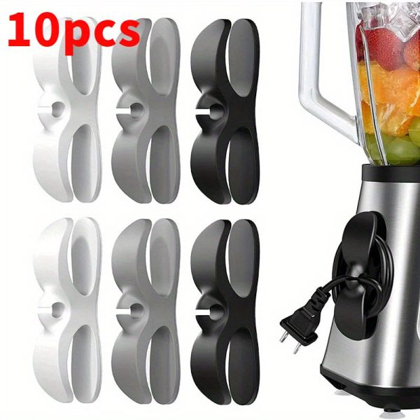 10-Pack Plastic Cord Organizer Clips, Self-Adhesive Cable Winders for Kitchen Appliances, Cord Management Holders for Air Fryers, Coffee Makers, Blenders - Cable Management Without Charging Function