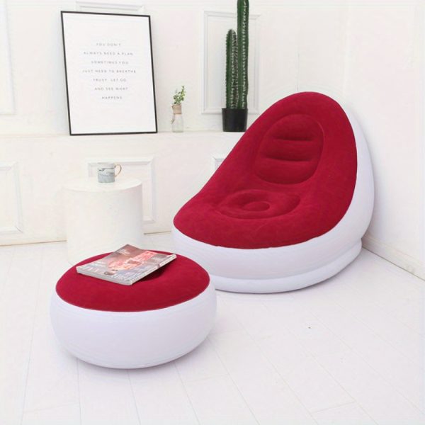 Inflatable Lazy Sofa Set with Footrest and Pump, Microfiber and PVC Material, Non-Electric Relaxing Lounge Chair, Wet Wipe Clean, Suitable for Various Rooms, Red