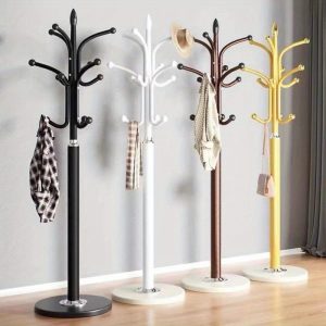1pc Metal Coat Rack Stand, Free Standing Hat Hanger with Marble Base, 12 Hooks Entryway Storage Organizer, Home Kitchen Closet Hanging Rod, Metal & Plastic