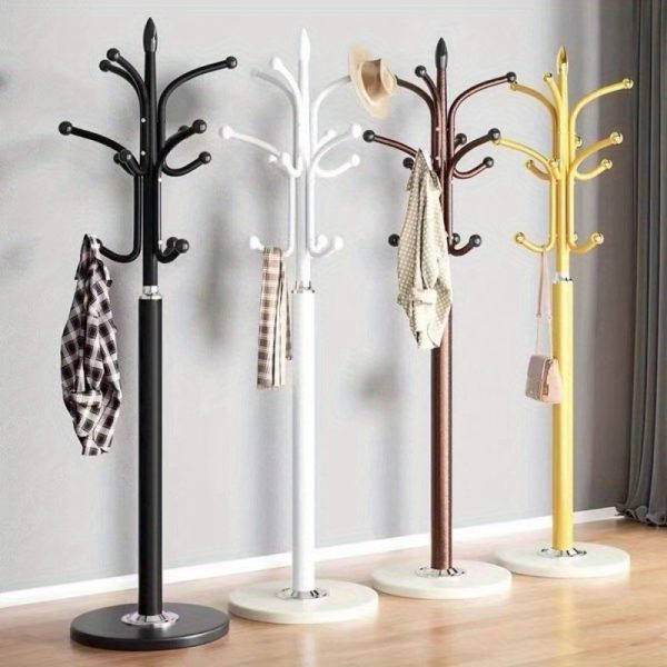 1pc Metal Coat Rack Stand, Free Standing Hat Hanger with Marble Base, 12 Hooks Entryway Storage Organizer, Home Kitchen Closet Hanging Rod, Metal & Plastic