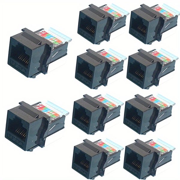 10pcs Tool-Free CAT.5E RJ45 Ethernet Network Adapter for Computers - Smart, App-Controlled, No Battery Required, Black & White Connectors with Color-Coded Pins
