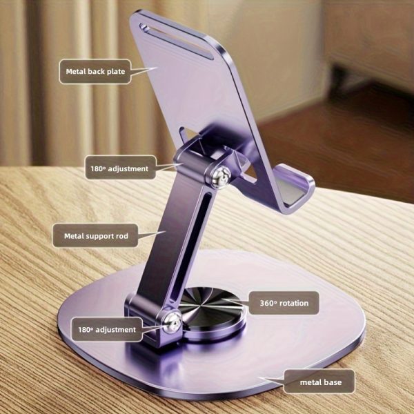 360-Degree Rotating Metal Phone Stand - Compact, Foldable & Portable Desktop Holder for All Smartphones and Tablets, Ideal Office Accessory