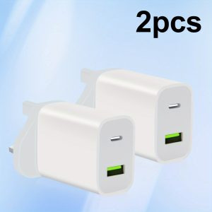 2pcs USB-C Fast Wall Charger, Dual Voltage 220V-240V Power Adapter with UK Plug, Compact and Portable for iPhone 14/13/12/11/XS & for SamSung for Galaxy - White Travel Charging Brick, Portable Charger