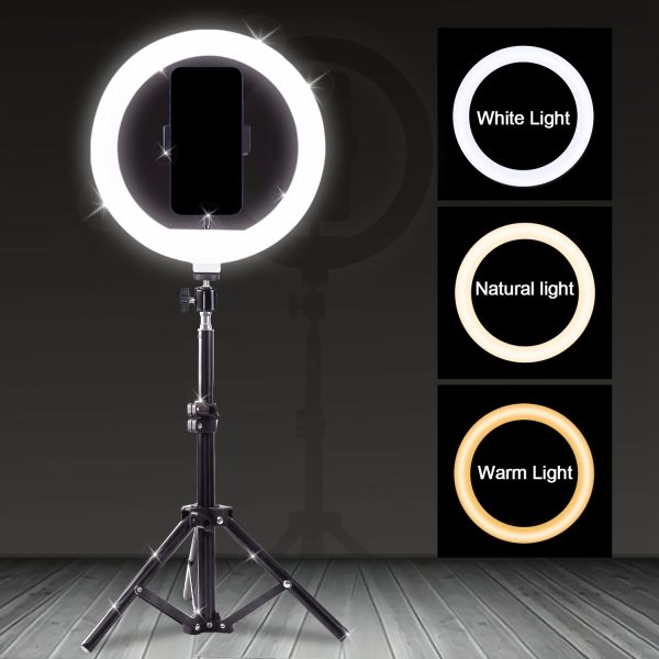 10.0-inch Round Fill Light Set, Mobile Phone Beauty Lamp, Live Broadcast Light Selfie Round Fill Light, Adjustable Desktop Tripod, Suitable for Hotels, Videos, Photography, Selfies, Video Blogs, Makeup, Live Broadcasting Dimming LED Ring
