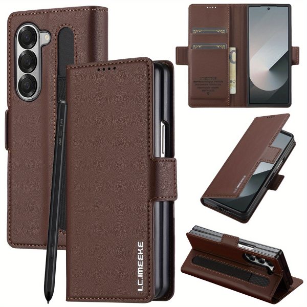 Business Fashion Flip Faux Leather Phone Case for SamSung for Galaxy Z Fold 6 5 4 3 5G with Pen Tray Credit Card Holder Cover for Women Men, LC.IMEEKE