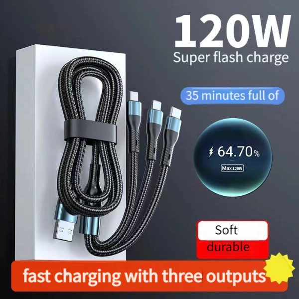 3-In-1 Multi-Charging Cables Offer Exceptional Durability And Fast Type-L Charging, Ideal for Iphones, Android Devices, And Tablets. Experience The Strength of Our 120W USB Type-C Charger Cable, Designed for Quick And Reliable Charging from AC to Phone And Type C.