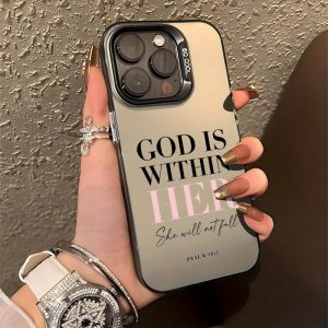 Pink Words Psalm Christian Quote Aesthetic Phone Case For IPhone16 11 15 14 13 12 Pro Max Plus Case Black And Silvery Shockproof Phone Cases Christian Gifts For Women