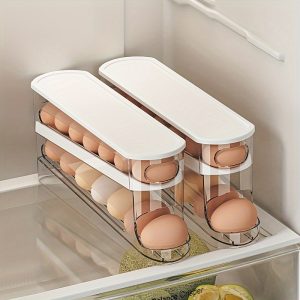 Space-Saving Rolling Egg Storage Box for Refrigerator Side Door - Durable Plastic, Battery-Free, Essential Kitchen Accessory, Egg Storage