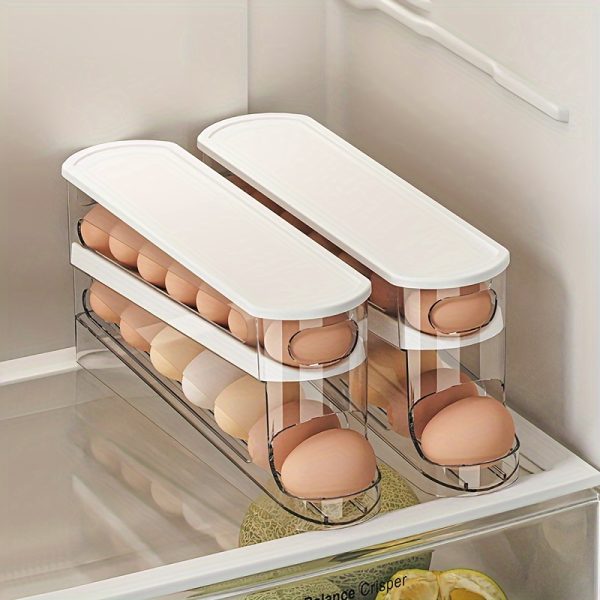 Space-Saving Rolling Egg Storage Box for Refrigerator Side Door - Durable Plastic, Battery-Free, Essential Kitchen Accessory, Egg Storage
