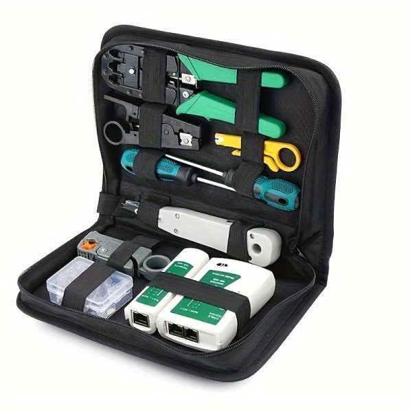 LAN Network Repair Tool Kit with RJ45 Tester, Crimping Pliers, Cable Tracer, and Clamp Set - Professional Portable Ethernet Cable Testing and Maintenance Equipment - Mixed Color, No Battery Required