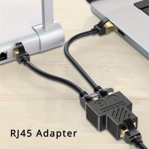 RJ45 Ethernet Adapter - Network Port Splitter for LAN Cable, 1-Port to 2-Port Expansion, Black & Golden, Smart Compatible, No Battery Required, Network Connectivity | Compact Design | Robust Cable Material