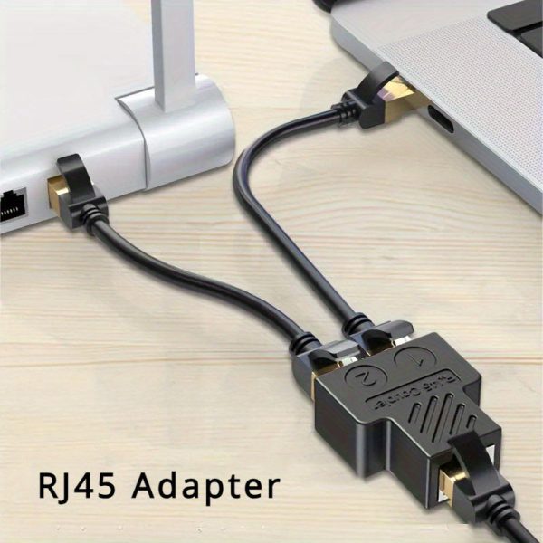 RJ45 Ethernet Adapter - Network Port Splitter for LAN Cable, 1-Port to 2-Port Expansion, Black & Golden, Smart Compatible, No Battery Required, Network Connectivity | Compact Design | Robust Cable Material