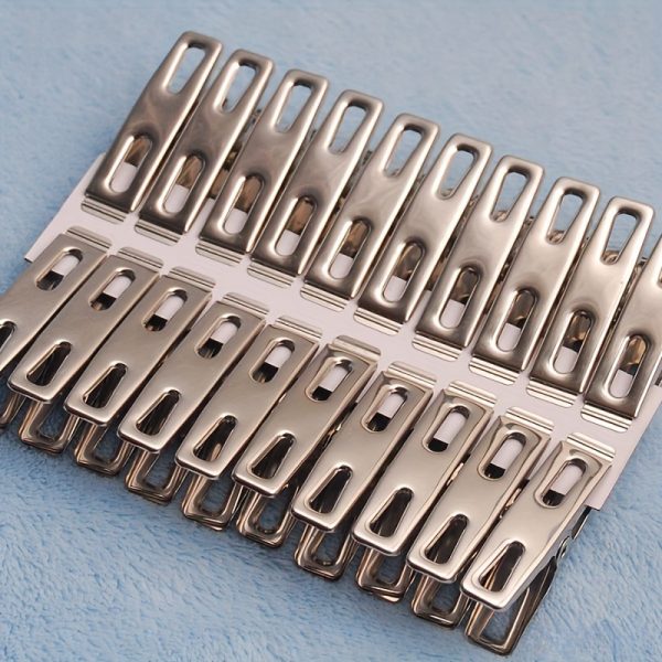 20pcs Heavy-Duty Stainless Steel Clothes Pins - Windproof Laundry Drying Clips, Multifunctional Metal Clamps, Rust-Resistant, Easy to Use for Household Use