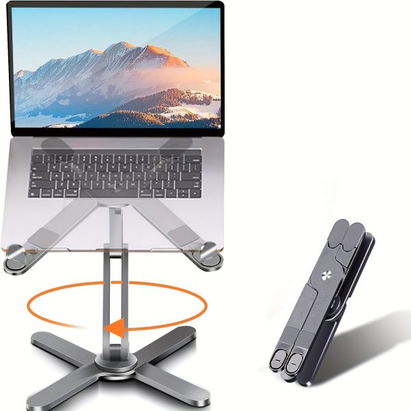 Nuoxi Aluminum Alloy Laptop Stand, Ergonomic Foldable Desk Holder, 360° Rotatable, Adjustable Height & Angle, Ideal for Collaborative Work, Easy Storage, Fits 43.18cm Laptops, Deep Space Grey