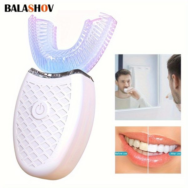 Electric Soundwave technology U-shaped Toothbrush for Teeth Whitening-360° Mouth Cleansing,LED Light - 3 Clearing Modes, Whole Mouth Toothbrush Whitening Automatic Toothbrush Rechargeable Washable Travel Home Use