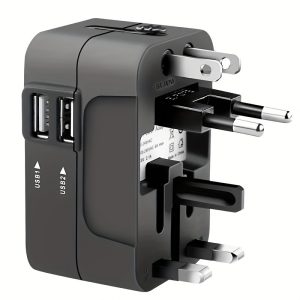 1pc Travel Charger with Dual USB Charging Ports, 2 USB Charger, World All In One Universal Travel Charger, Wall Charger AC Power Plug Adapter, USA EU UK AUS Converter Adapter, USB Charger, Travel Adapter