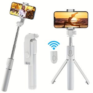 Mobile Phone Selfie Stick with Three-legged Stand, Mobile Phone Wireless Remote Control Extendable Selfie Stick 360° Rotation, Suitable for Live Broadcast, Video, Photography, Integrated Smartphone Tripod Essential for Travel