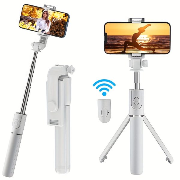 Mobile Phone Selfie Stick with Three-legged Stand, Mobile Phone Wireless Remote Control Extendable Selfie Stick 360° Rotation, Suitable for Live Broadcast, Video, Photography, Integrated Smartphone Tripod Essential for Travel