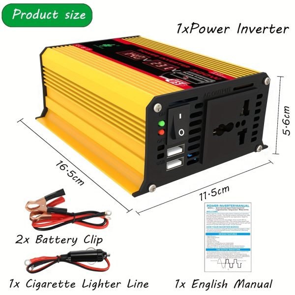 300W Power Inverter, DC 12V to AC 110V/220V, Portable Solar System Charger Converter Adapter, with LCD Display, Universal Socket & Dual USB Ports, for Home & RV Solar Panels, Battery-Powered (No Battery Included)