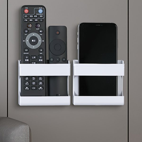 Wall-mounted Adhesive Phone Charging Stand, Remote Control Storage Box, Multi-functional Organizer Box For Horizontal Phone Viewing.
