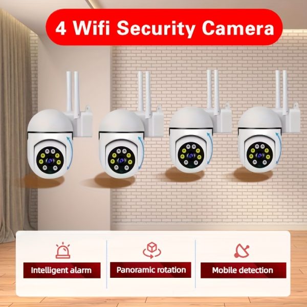 4pcs Security Camera Set with HD 1080P Wifi Monitoring - Wall-Mounted, Night Vision Capability, App Control, Audio And Motion Alerts, Color Display, USB Powered, Wi-Fi Connectivity, 355° Horizontal Rotation And 90° Vertical Rotation, Indoor Home Security Camera, Two-Way Audio And AI Motion Detection.