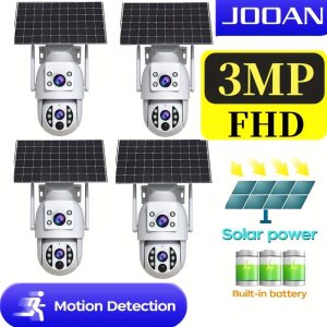 JOOAN 3MP FHD 1296p 2304*1296P Rechargeable Battery 9000mAh Dual Lens Outdoor Wireless Solar Panel Battery Camera, 2.4GHz WiFi, Human Detection, Motion LED Lights Color Night Vision, Dual Way Call, Low Power Consumption, 355° Pan and 90° Tilt, AI Detection, Pan/Tilt/Zoom, with Application Control